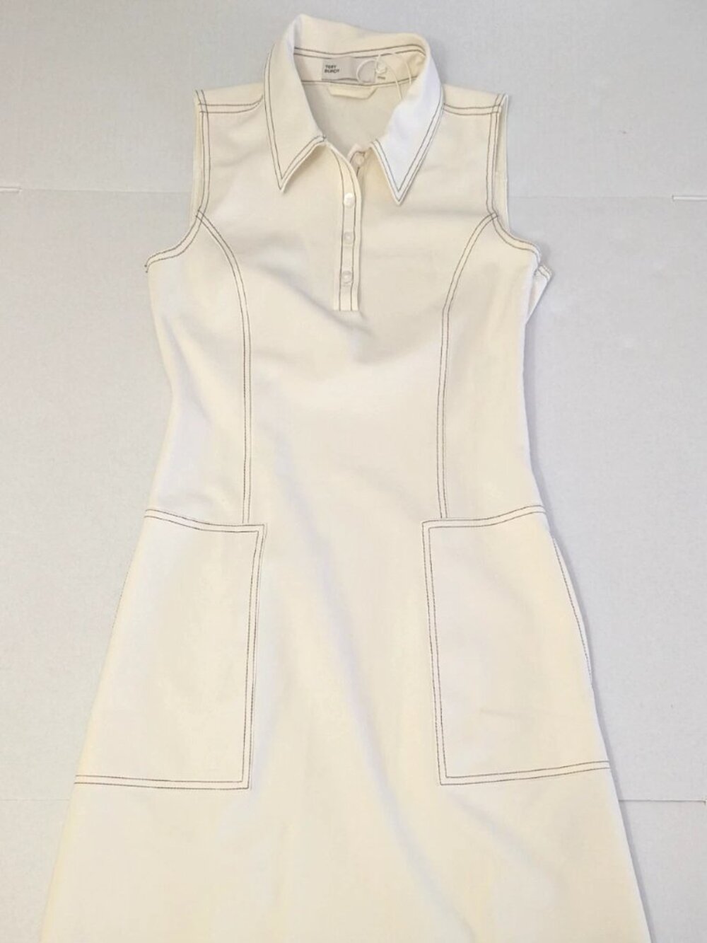 Tory Burch Pick Stitch Golf Women's Shift Ivory Collar Dress Size 6 NWOT